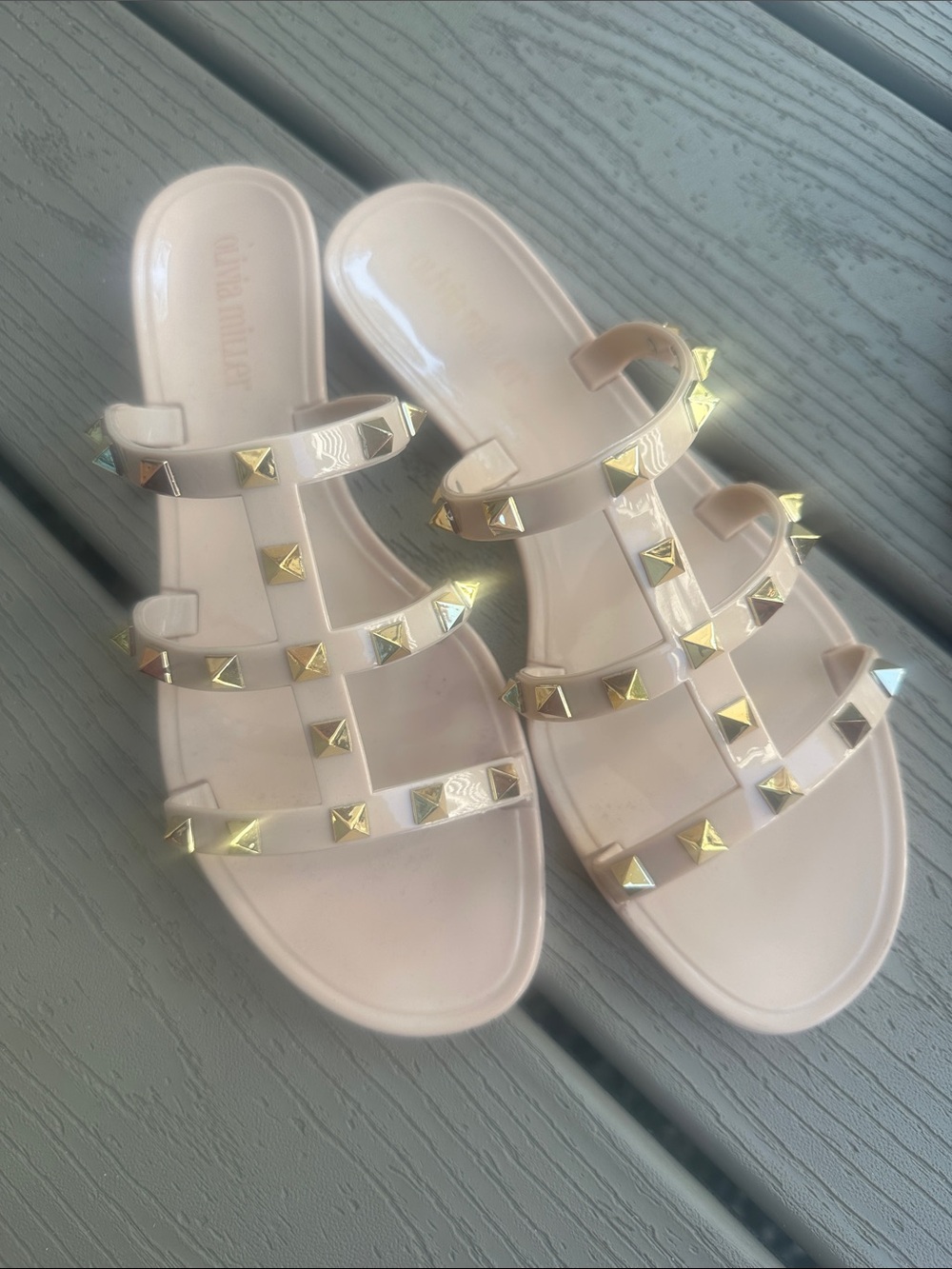 Olivia Miller Nude tan jelly studded Slide Sandals